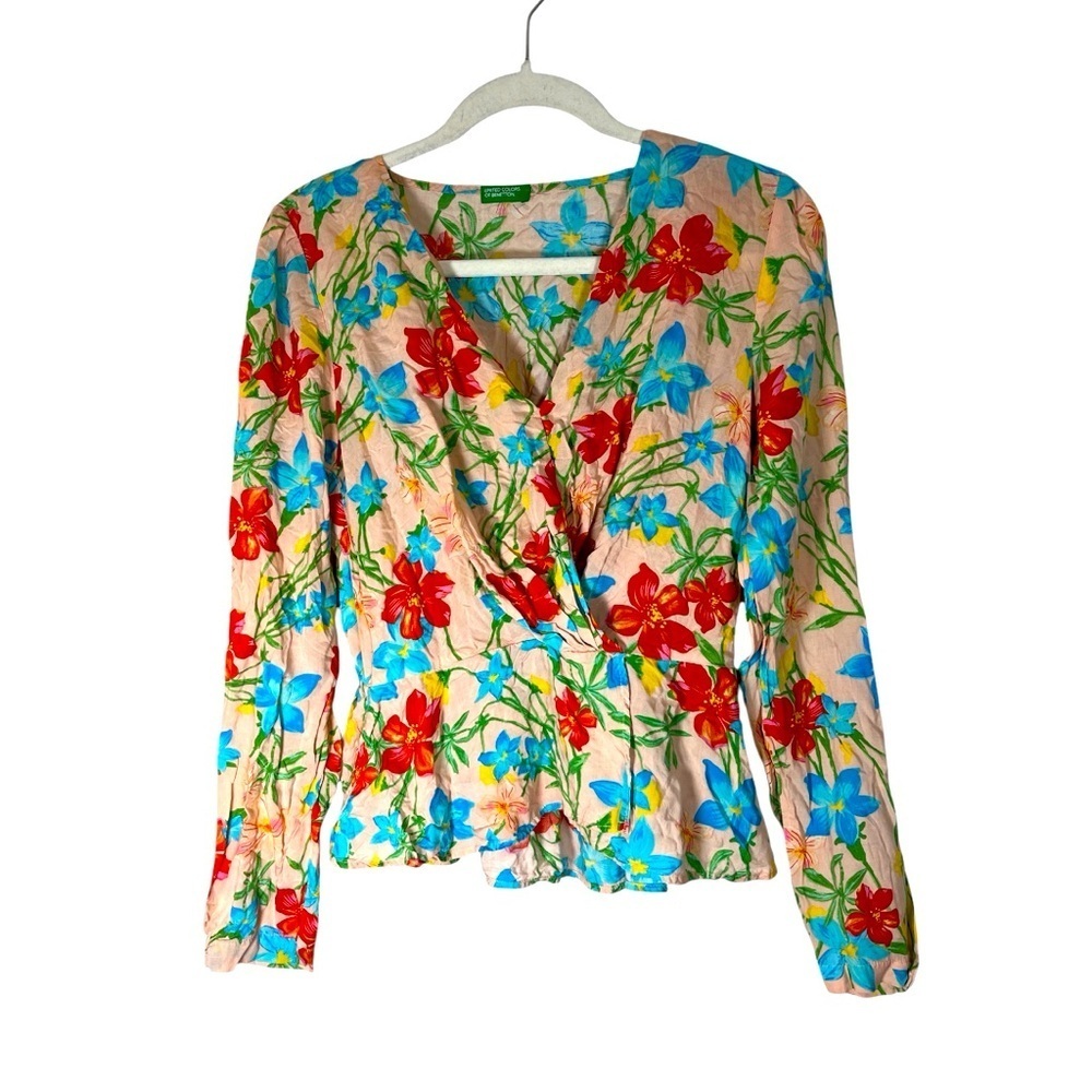 United Colors of Benetton Floral Faux Wrap Top Sz XS Modal